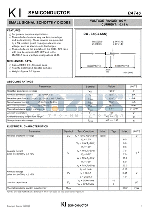 BAT46 datasheet - SMALL SIGNAL SCHOTTKY DIODES