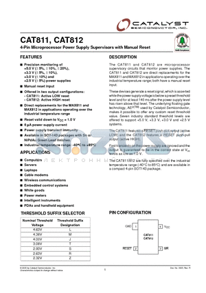 CAT811JTBIT3 datasheet - 4-Pin Microprocessor Power Supply Supervisors with Manual Reset