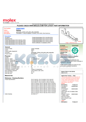 0506418041 datasheet - PanelMate Crimp Receptacle Terminal, 28-30 AWG, Reel Gold (Au)