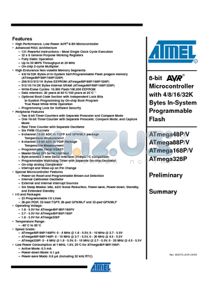 ATMEGA169PV datasheet - 8-bit Microcontroller with 16K Bytes In-System Programmable Flash