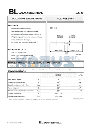 BAT48 datasheet - SMALL SIGNAL SCHOTTKY DIODE