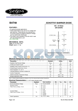 BAT48 datasheet - SCHOTTKY BARRIER DIODE