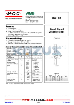 BAT48 datasheet - Small Signal Schottky Diode