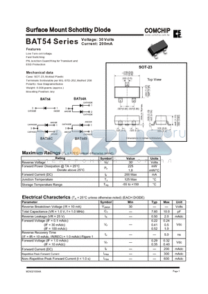 BAT54 datasheet - Surface Mount Schottky Diode