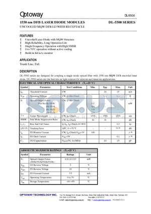 DL-5500ST datasheet - 1550 nm DFB LASER DIODE MODULES UNCOOLED MQW DFB LD WITH RECEPTACLE