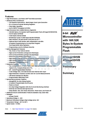 ATMEGA16HVB_09 datasheet - 8-bit Microcontroller with 16K/32K Bytes In-System Programmable Flash