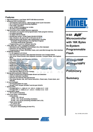 ATMEGA169P_09 datasheet - 8-bit Microcontroller with 16K Bytes In-System Programmable Flash