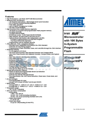 ATMEGA169P_1 datasheet - 8-bit Microcontroller with 16K Bytes In-System Programmable Flash