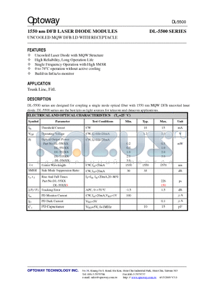 DL-5508S-FS datasheet - 1550 nm DFB LASER DIODE MODULES UNCOOLED MQW DFB LD WITH RECEPTACLE