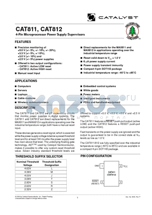 CAT812JTBI-T datasheet - 4-Pin Microprocessor Power Supply Supervisors