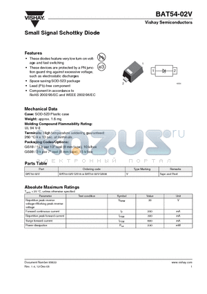 BAT54-02V datasheet - Schottky Diode in SOD-523