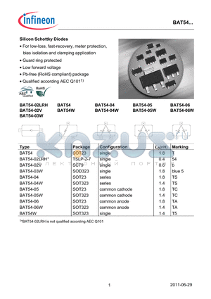 BAT54-02VH6327 datasheet - For low-loss, fast-recovery, meter protection, bias isolation and clamping application