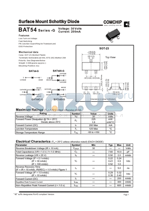 BAT54-G datasheet - Surface Mount Schottky Diode