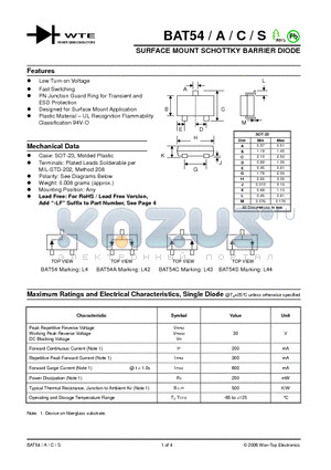 BAT54-T1 datasheet - SURFACE MOUNT SCHOTTKY BARRIER DIODE