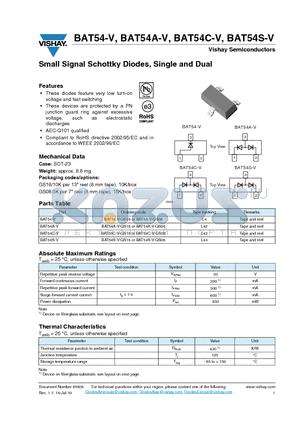 BAT54-V datasheet - Small Signal Schottky Diodes, Single and Dual