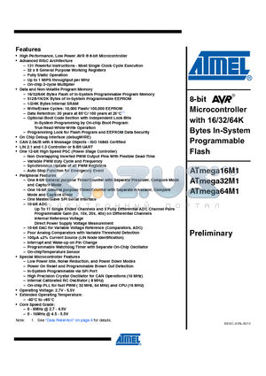 ATMEGA16M1-AU datasheet - 8-bit Microcontroller  with 16/32/64K Bytes In-System Programmable Flash
