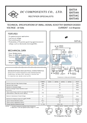 BAT54A datasheet - TECHNICAL SPECIFICATIONS OF SMALL SIGNAL SCHOTTKY BARRIER DIODES
