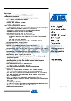 ATMEGA16U4_1 datasheet - 8-bit Microcontroller with 16/32K Bytes of ISP Flash and USB Controller