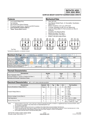 BAT54ADW-7-F datasheet - SURFACE MOUNT SCHOTTKY BARRIER DIODE ARRAYS