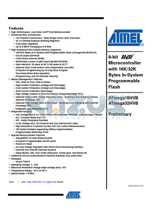 ATMEGA16HVB-8X3 datasheet - 8-bit Microcontroller with 16K/32K Bytes In-System Programmable Flash