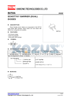 BAT54AG-AE3-R datasheet - SCHOTTKY BARRIER (DUAL) DIODES