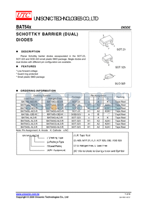 BAT54AG-AL3-R datasheet - SCHOTTKY BARRIER (DUAL) DIODES