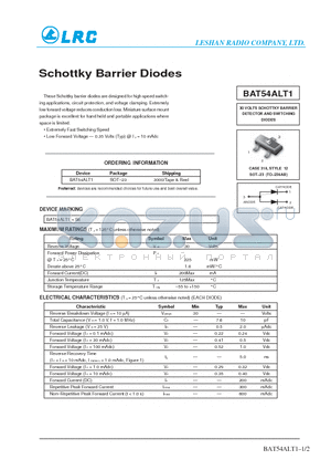 BAT54ALT1 datasheet - Schottky Barrier Diodes