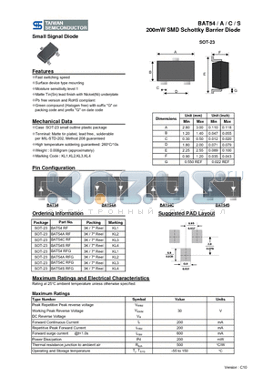 BAT54ARFG datasheet - 200mW SMD Schottky Barrier Diode