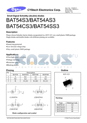 BAT54AS3 datasheet - Small Signal Schottky (double) diodes
