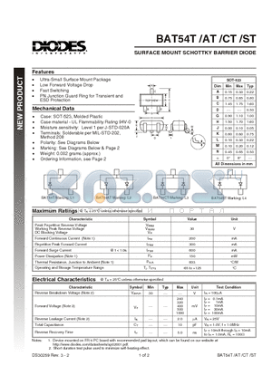 BAT54AT-7 datasheet - SURFACE MOUNT SCHOTTKY BARRIER DIODE