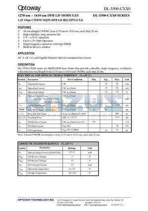 DL-5520-C350-FS datasheet - 1270 nm ~ 1610 nm DFB LD MODULES 1.25 Gbps CWDM MQW-DFB LD RECEPTACLE