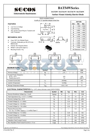 BAT54AW datasheet - Surface Mount Schottky Barrier Diode