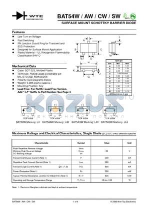 BAT54AW-T1 datasheet - SURFACE MOUNT SCHOTTKY BARRIER DIODE