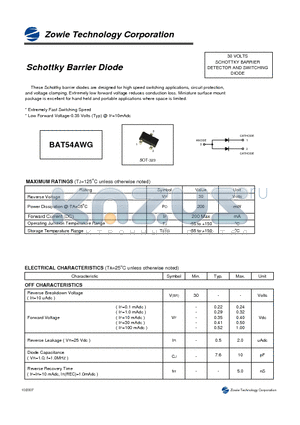 BAT54AWG datasheet - Schottky Barrier Diode