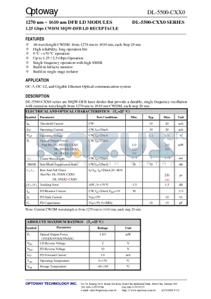 DL-5520-C430-TS datasheet - 1270 nm ~ 1610 nm DFB LD MODULES 1.25 Gbps CWDM MQW-DFB LD RECEPTACLE