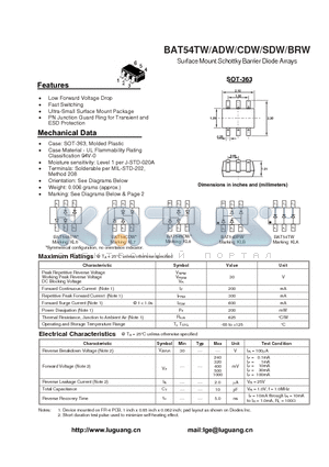 BAT54BRW datasheet - Surface Mount Schottky Barrier Diode Arrays