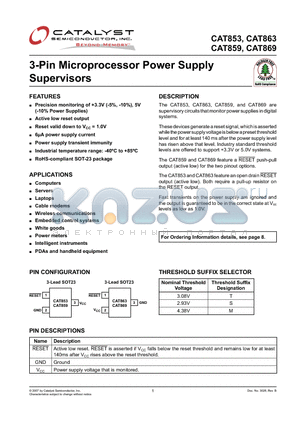 CAT853S datasheet - 3-Pin Microprocessor Power Supply Supervisors