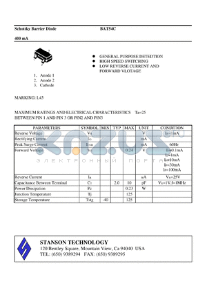 BAT54C datasheet - Schottky Barrier Diode