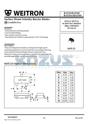 BAT54C datasheet - Surface Mount Schottky Barrier Diodes