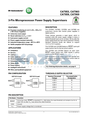 CAT863TTBI-G datasheet - 3-Pin Microprocessor Power Supply Supervisors