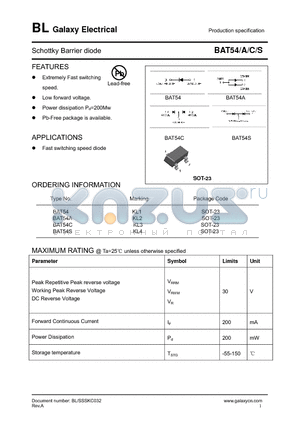 BAT54C datasheet - Schottky Barrier diode