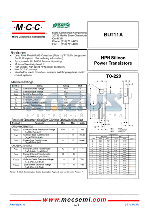 BUT11A datasheet - NPN Silicon Power Transistors