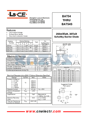 BAT54C datasheet - 250mWatt, 30volt schottky barrier diode