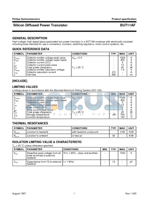 BUT11AF datasheet - Silicon Diffused Power Transistor