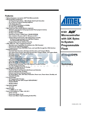 ATMEGA324PA-CU datasheet - 8-bit Microcontroller with 32K Bytes In-System Programmable Flash