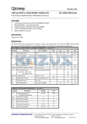 DL-5520S-1490-SS datasheet - 1490 nm DFB LASER DIODE MODULES UNCOOLED MQWDFB LD WITH RECEPTACLE