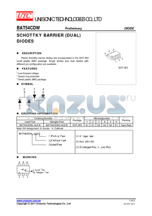 BAT54CDW datasheet - SCHOTTKY BARRIER (DUAL) DIODES