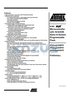 ATMEGA324PV datasheet - 8-bit Microcontroller with 16/32/64K Bytes In-System Programmable Flash