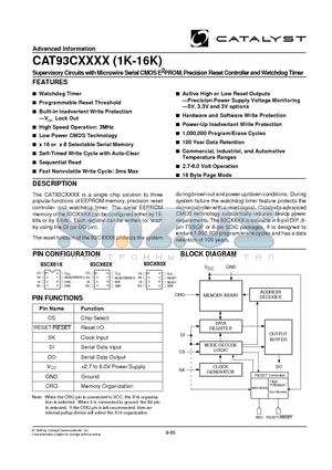 CAT93C4612 datasheet - Supervisory Circuits with Microwire Serial CMOS E2PROM, Precision Reset Controller and Watchdog Timer