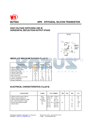 BUT56A datasheet - NPN EPITAXIAL SILICON TRANSISTOR(HIGH VOLTAGE SWITCHING USE IN HORIZONTAL DEFLECTION OUTPUT STAGE)
